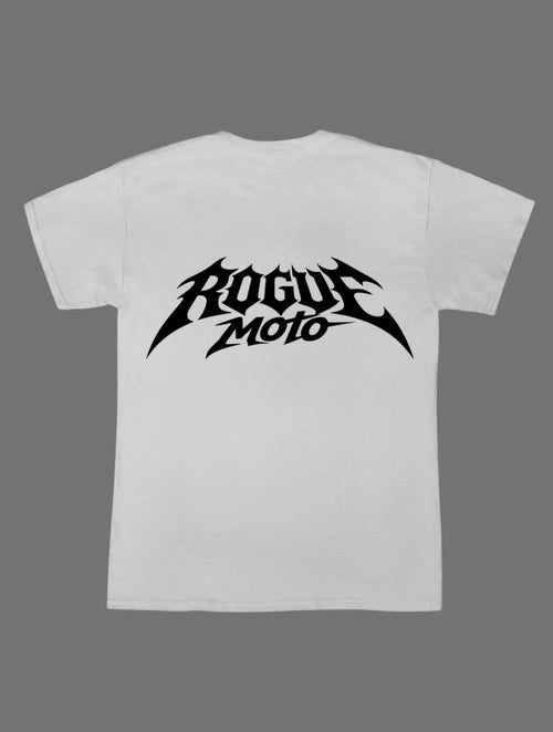 White rogue moto t shirt
